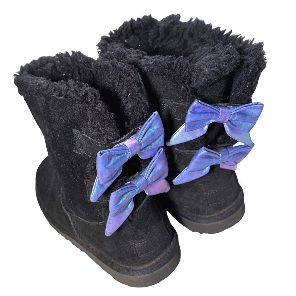 Cutie Y2K UGG Bailey Bow II Black Suede Iridescent Purple Bow Boots Womens 5